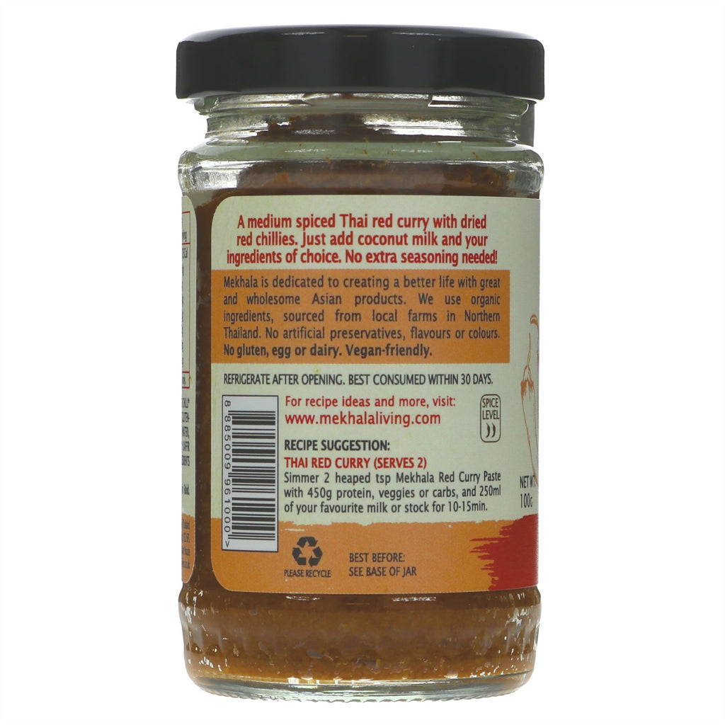 Mekhala Red Curry Paste - Organic, Gluten-Free & Vegan. Spice up meals with medium kick using dried red chillies.