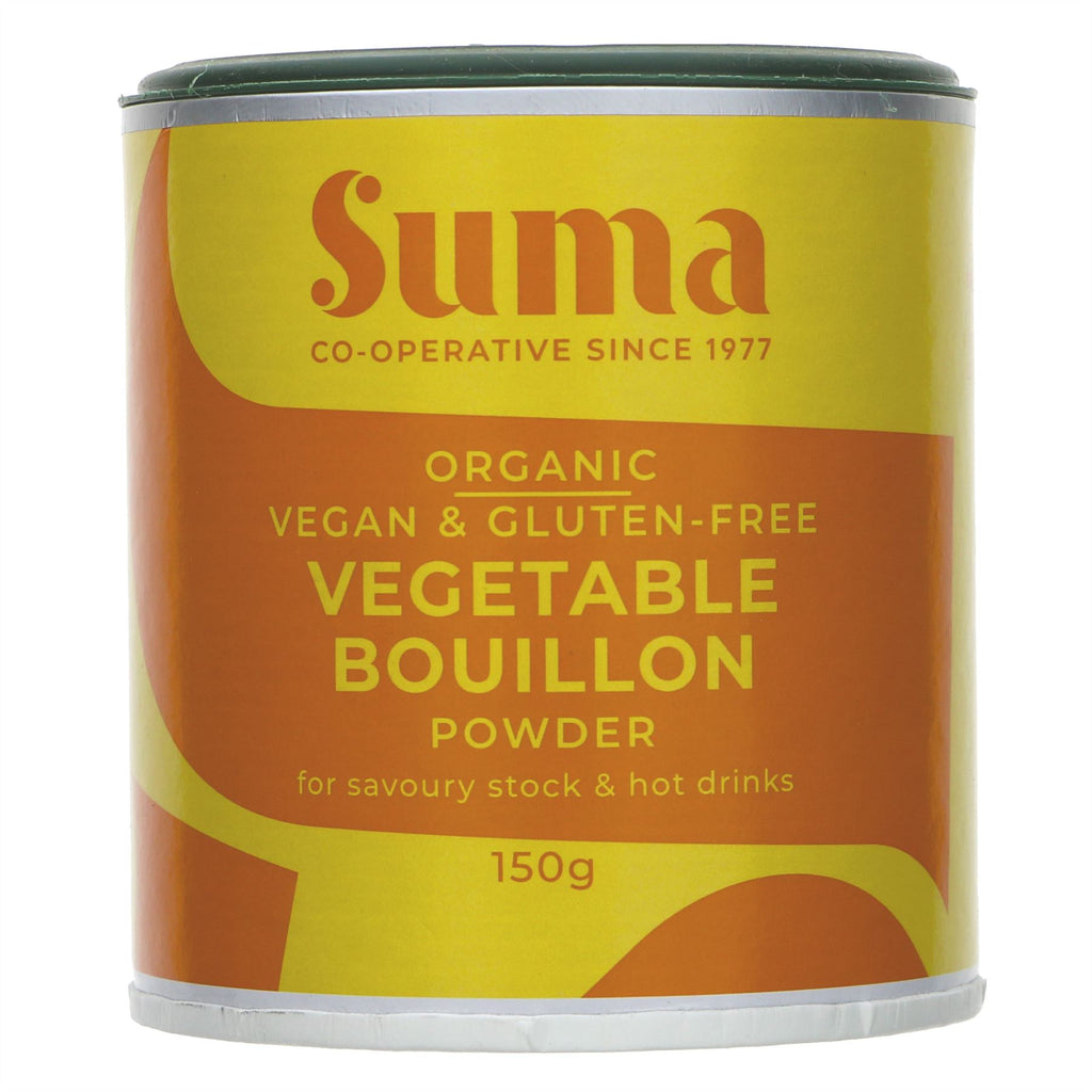Organic, vegan Suma Bouillon for soups, stews, & seasoning - no artificial additives or palm oil, gluten-free.
