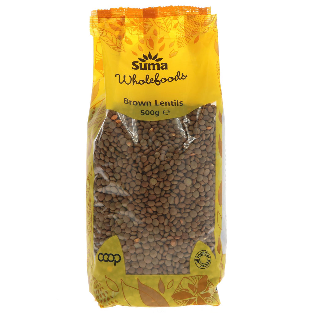 Suma Brown Lentils: High protein & fiber vegan pulses perfect for soups, stews, salads & more. No VAT, sold by Superfood Market since 2014.