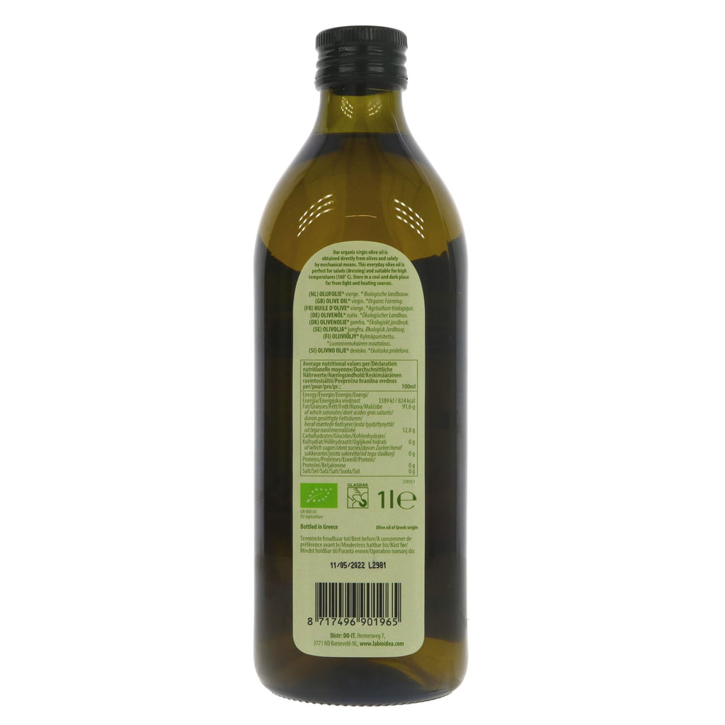 La Bio Idea Italian OG Virgin Olive Oil, 1L - Organic, Vegan & Perfect for Salads and Cooking (160c)