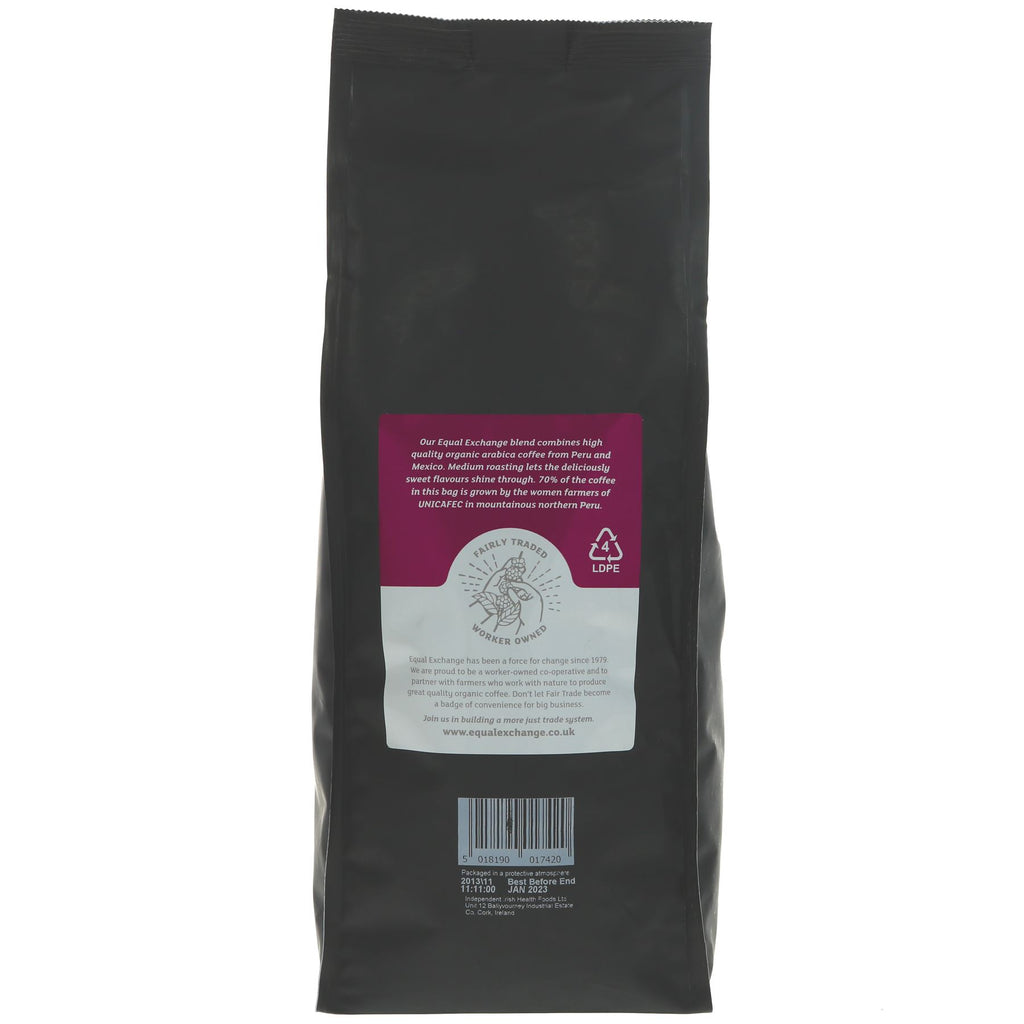 Equal Exchange Anytime Medium Roast - Fairtrade and Organic coffee with a sweet, nutty and delicate acidity. Vegan. 1kg.