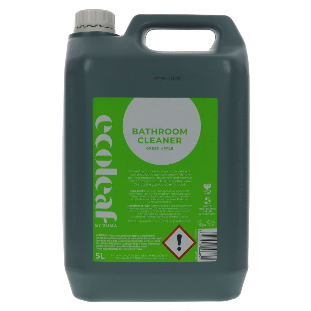 Ecoleaf Bathroom Cleaner: Tough on dirt & grime, gentle on surfaces. Eco-friendly, vegan, & safe. 5L bulk size.