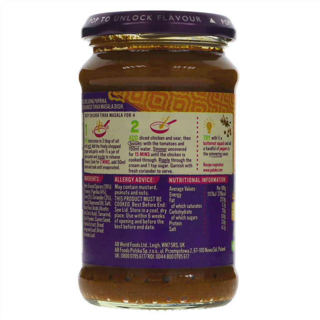 Pataks Tikka Masala Curry Paste - Gluten-Free, Vegan & No Added Sugar - Perfect for Indian Cooking & Sauces.