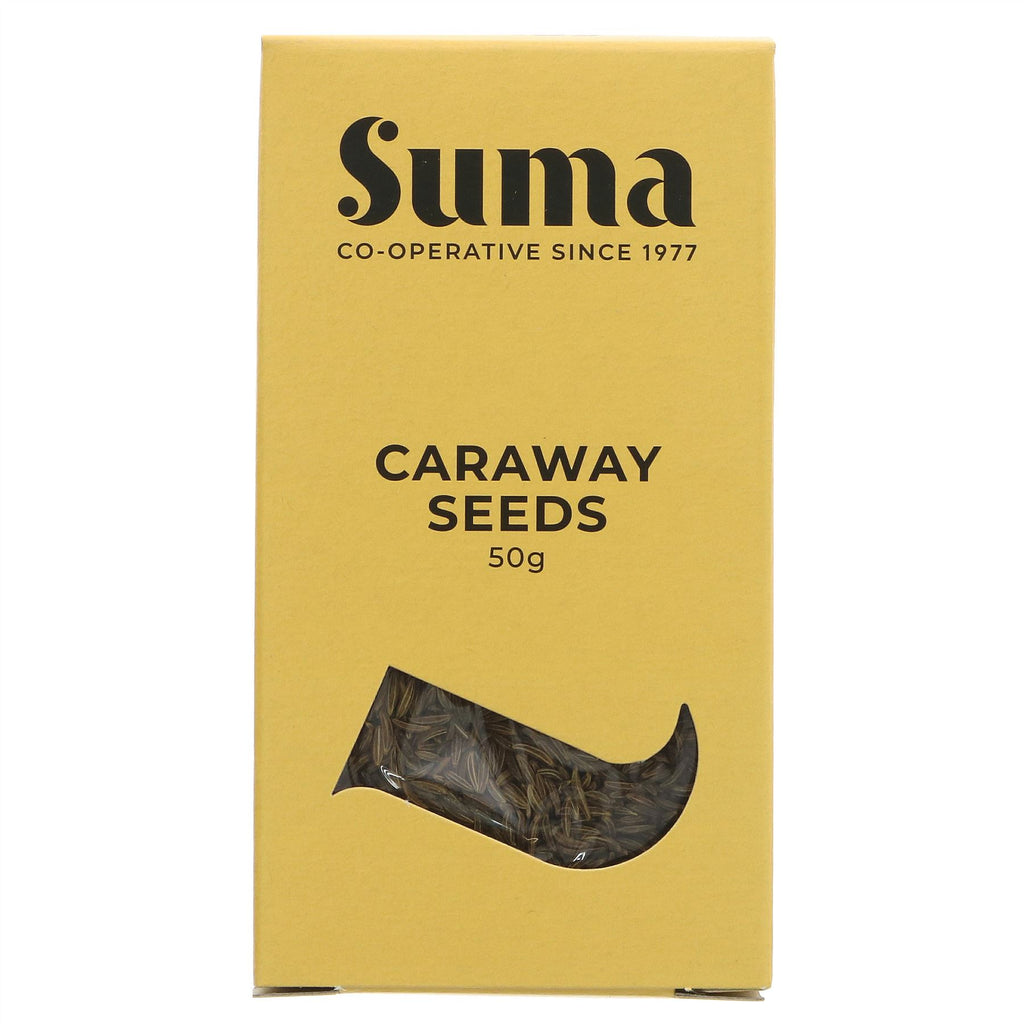 Suma Vegan Caraway Seeds - Add aroma & flavor to your dishes. Perfect for breads & stews. No VAT. Whole Spice range. Sold by Superfood Market since 2014.