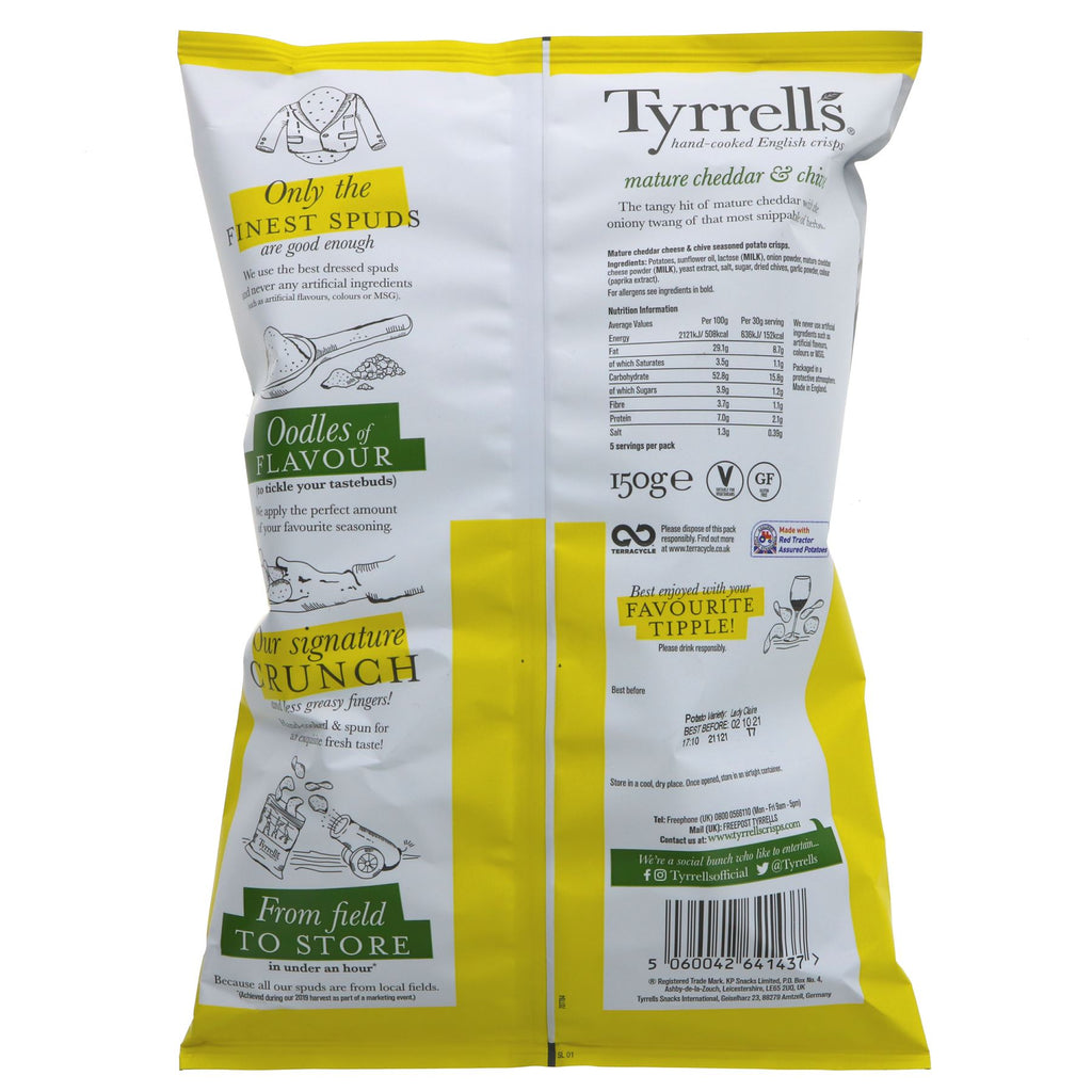 Tyrrells Cheddar Cheese & Chive Snack - No Added Sugar, 150G