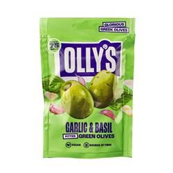 Ollys | The Connoisseur Garlic & Basil Green Olives 50g | 50g