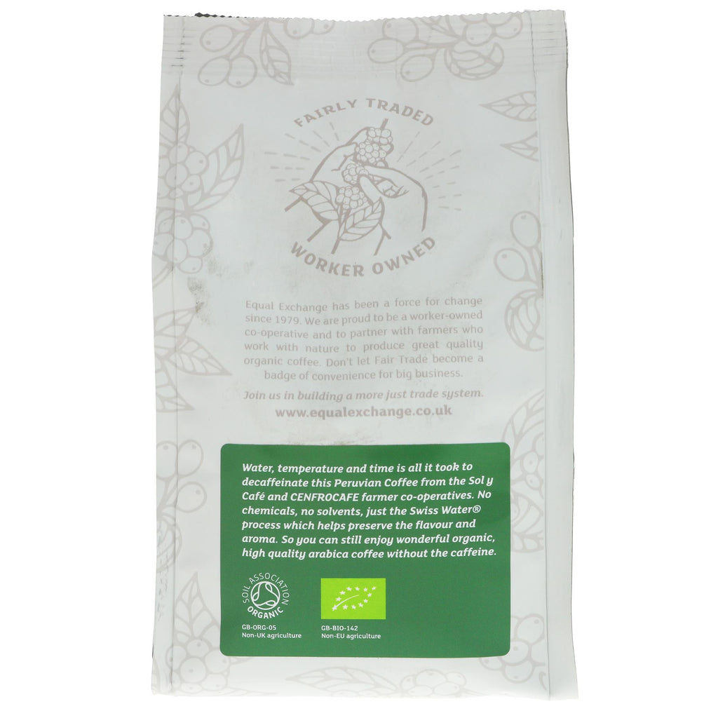 Equal Exchange Decaf Coffee | Malty Smooth, Caramel Richness | Fairtrade, Organic, Vegan | 200g