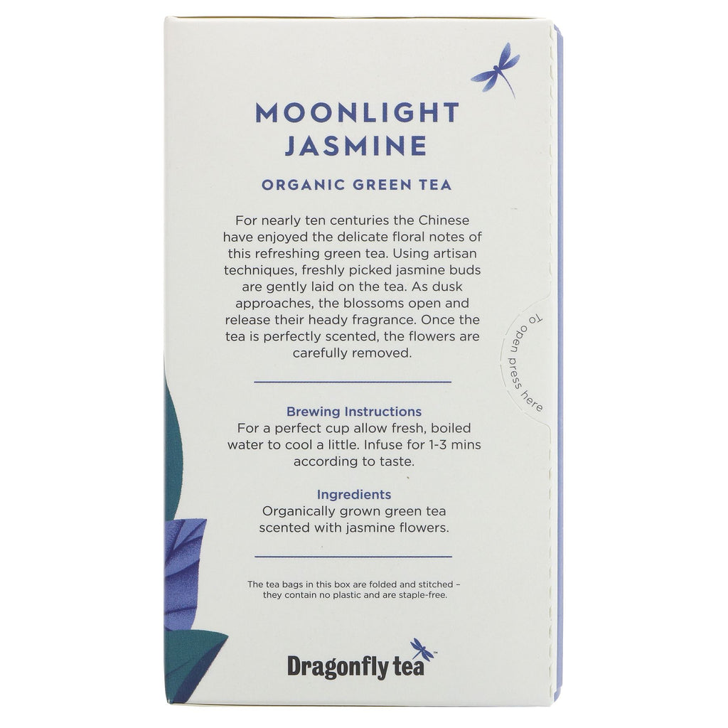 Organic, vegan Moonlight Jasmine Green Tea with delicate jasmine flowers. High in antioxidants, perfect for daily use.