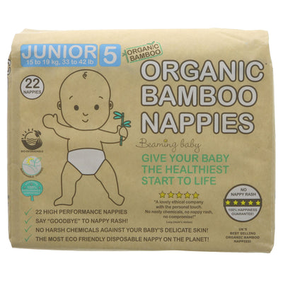 Beaming Baby | Organic Bamboo Nappies Size 5 - 15-19kg, 22 pcs/bag | 22