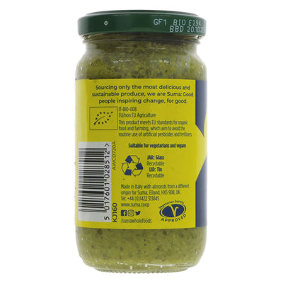 Suma Organic Pesto Siciliano - Vegan, made with basil, almonds & lemon. Perfect for pasta or dip. Organic & VAT-free.