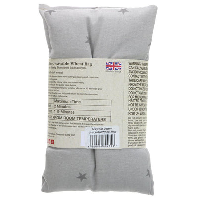 Handmade Wheat Bag Grey Star Unscented: Microwavable muscle soother, suitable for all ages. Vegan & compliant with British Safety Standards.