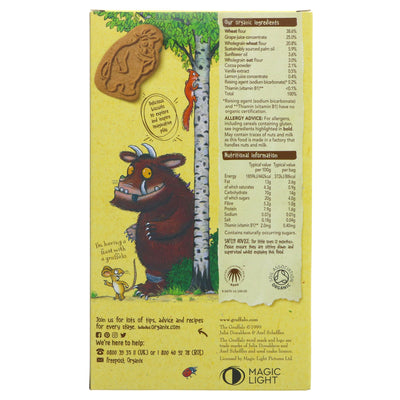 Organic Gruffalo Cocoa & Vanilla biscuits by Organix - scrumptious fun-shaped snacks for little adventurers.