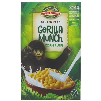 Gluten-free, organic, vegan cereal with no added sugar - Gorilla Munch Envirokidz by Natures Path. Perfect for breakfast or a snack.