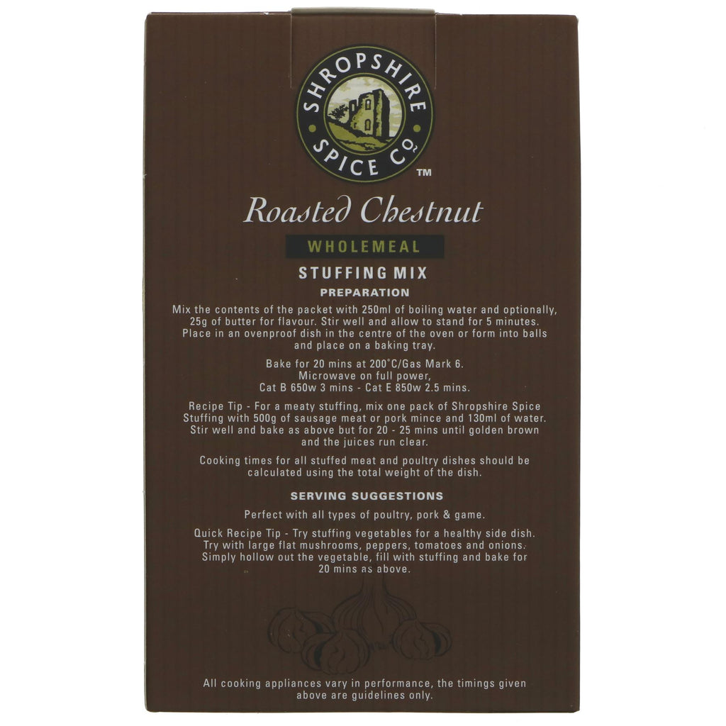 Roasted Chestnut Stuffing by Shropshire Spice: Vegan & Wholemeal. Perfect for adding a delicious twist to your holiday meals.