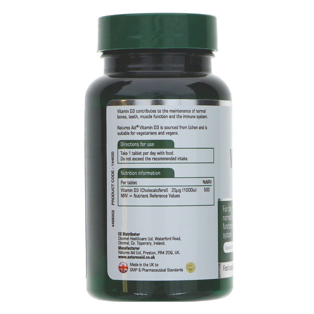 Boost bone, teeth & muscle health w/ Natures Aid Vitamin D3 1000iu tablets. Made from lichen- perfect for vegans & vegetarians. Get yours now!