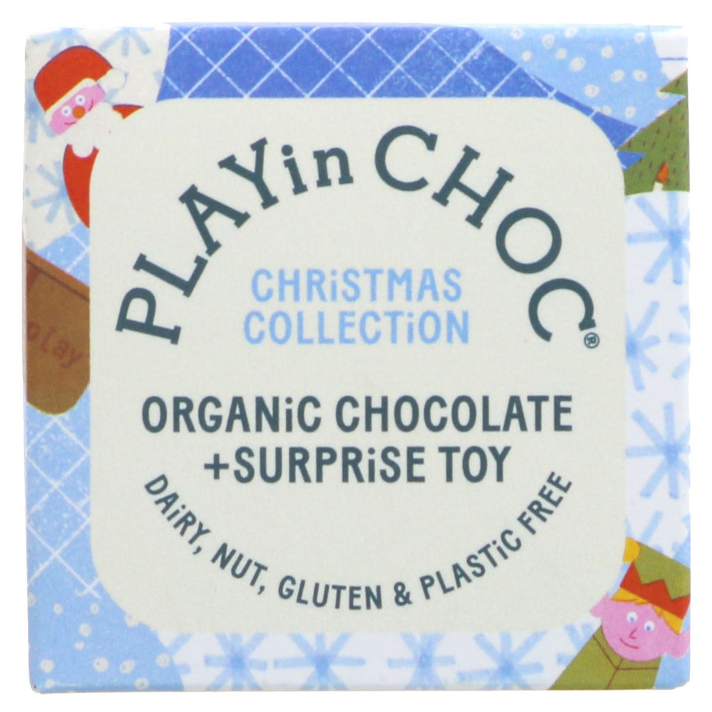 Gluten-free, organic, and vegan Christmas Surprise Collection by Playin Choc. Includes 20g chocolate & toy.
