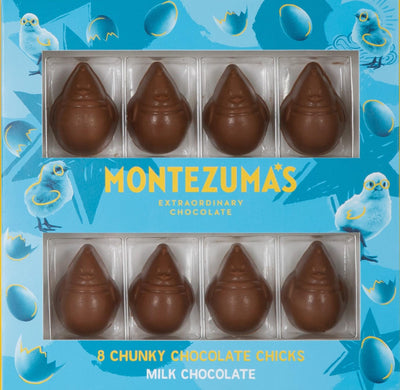 Milk Chocolate Solid Chicks by Montezuma's. Perfect for Easter treats or as a sweet gift for chocolate lovers.
