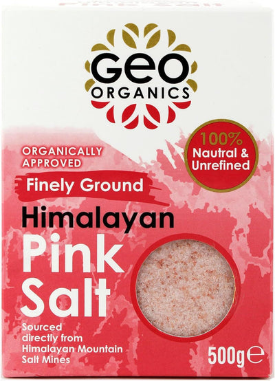 Organic & vegan Himalayan Pink Salt - Fine by Geo Organics. Perfect for seasoning & enhancing the flavour of dishes.