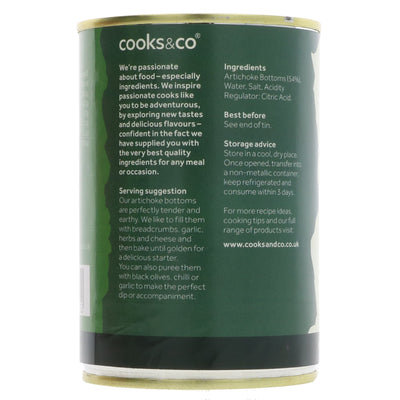 Cooks & Co Artichoke Bottoms In Brine - Delicious Mediterranean taste, perfect for salads & pasta. Vegan. No VAT.