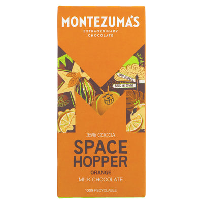 Montezuma's orange milk chocolate with natural orange oil for a fruity burst. Palm oil, artificial colours & flavourings free.