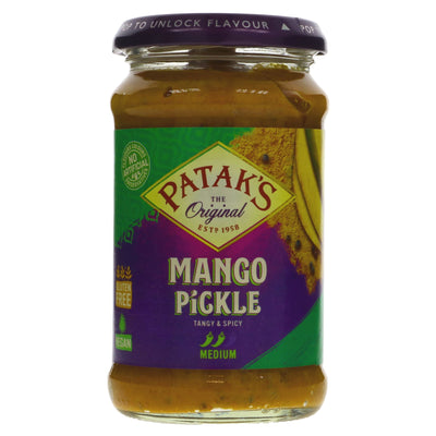Pataks Mango Pickle - Medium: Tangy and spicy, made with authentic Indian spices, gluten-free and vegan. Perfect for adding a kick to your meals.