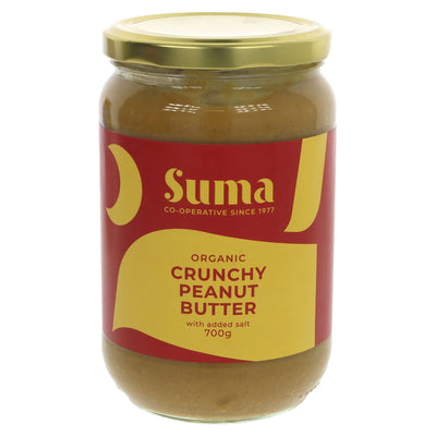 Suma organic peanut butter - crunchy + salt, 700g jumbo jar - vegan, gluten-free, no added sugar/fats, perfect for toast, smoothies, baking.