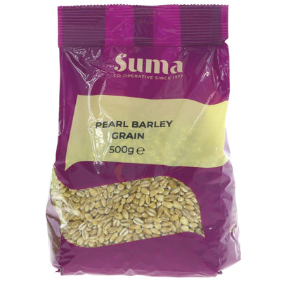 Suma pearl barley grain: Vegan, versatile and nut-free. Perfect for thickening soups, adding crunch to salads. 500g.