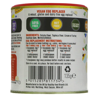 Gluten-free, vegan Egg Replacer for baking needs. Low salt and sugar.