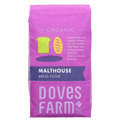 Organic & Vegan Malthouse Bread Flour - Mixed Grain, Brown Logo. Perfect for bread machines & oven-baked yeast cookery. 1kg.