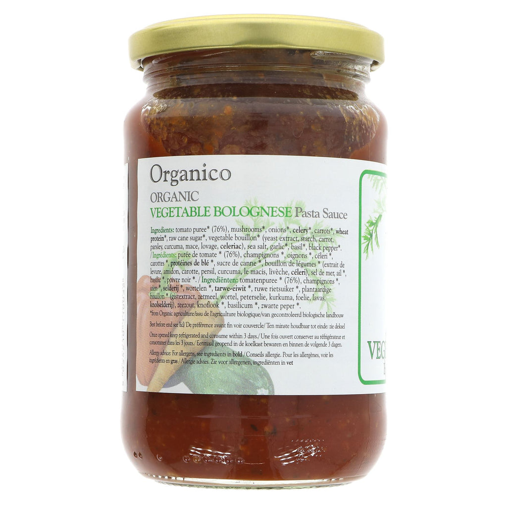 Organico Vegetable Bolognaise - Organic, No Added Sugar, Vegan sauce for pasta & lasagna. Healthy addition to your pantry!