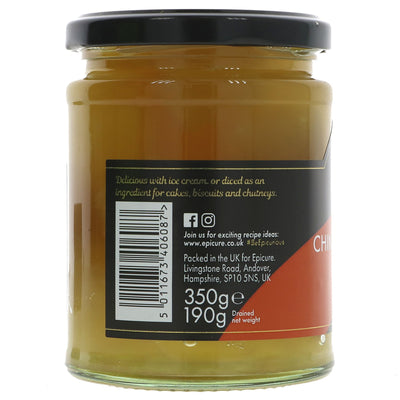 Indulge in Epicure's Chinese Stem Ginger in Syrup. Sweet, spicy, vegan, and guilt-free. Perfect for desserts.