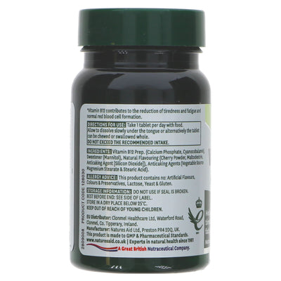 Boost energy & support body functions with Natures Aid's Vitamin B12 1000ug Sublingual tablets. Perfect for vegans & antacid users!