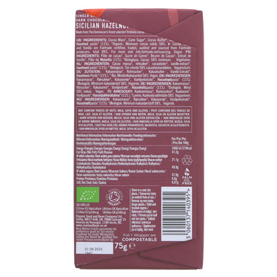 Organic Seed & Bean Co. Dark Choc & Hazelnuts - Fairtrade, Organic, No Added Sugar, Vegan - 75g.