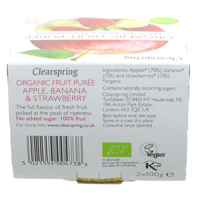 Clearspring | Apple,Banana&S'berry Puree Org | 2x100g