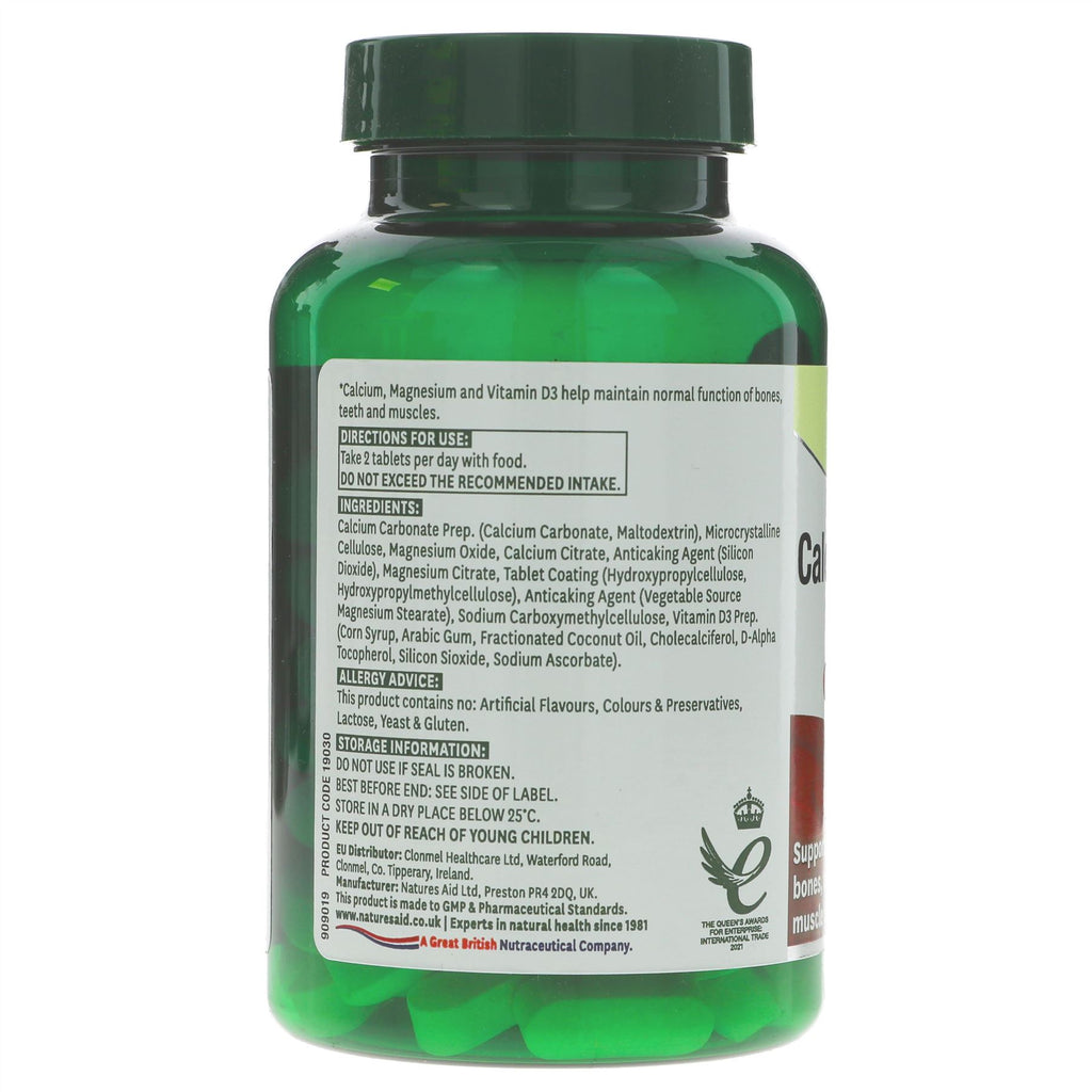 Natures Aid Calcium, Magnesium & Vit D3 - Vegan, Gluten-Free, GMO-free bone support formula