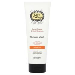 Roots and Wings | Organic Sweet Orange & Rose Geranium Shower Wash 250ml | 250ml