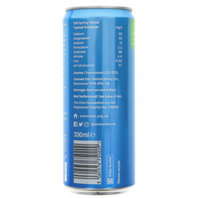 One Water's Still Natural Spring Water - Vegan, Carbon Neutral Cans, Sustainably Packaged, Funds Clean Water Projects.