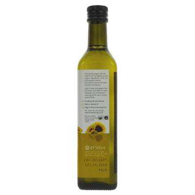 Clearspring's Organic Sunflower Oil - Healthy & Delicious Vegan Oil for Everyday Cooking. No VAT Charged. 500ml.