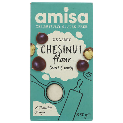 Organic, gluten-free chestnut flour - perfect for baking and cooking. Vegan-friendly. From Amisa - 350g.