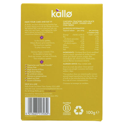 Mixed Seeds Veggie Thins by Kallo: Gluten Free & Vegan. High in Fibre, Protein, & made from Plants. No artificial additives.