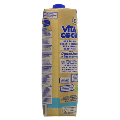 Organic, vegan Vita Coco Pure Coconut Water, 1L in eco-friendly packaging. Refreshing thirst-quencher made from handpicked coconuts.