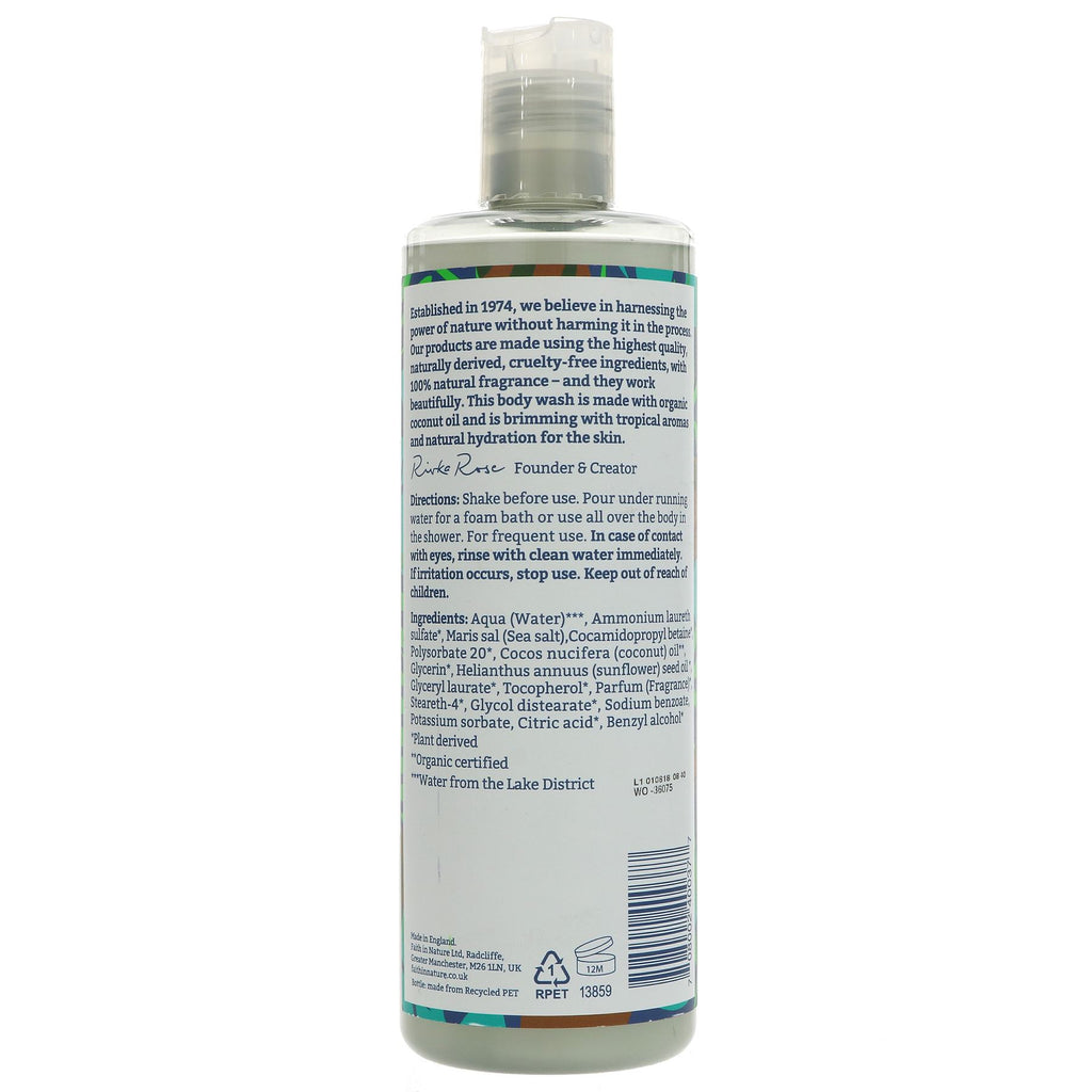 Organic coconut body wash: hydrating, vegan & cruelty-free. Delightful aroma. No parabens or SLS. 400ML.