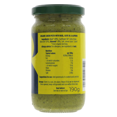 Suma Organic Pesto Siciliano - Vegan, made with basil, almonds & lemon. Perfect for pasta or dip. Organic & VAT-free.