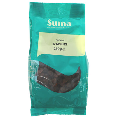 Organic vegan raisins by Suma - perfect for snacking and cooking. No artificial additives.