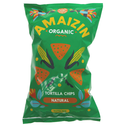 Amaizin Organic Vegan Bio Corn Chips - guilt-free snacking, perfect for dipping or munching. Sprinkled with sea salt for extra flavor.