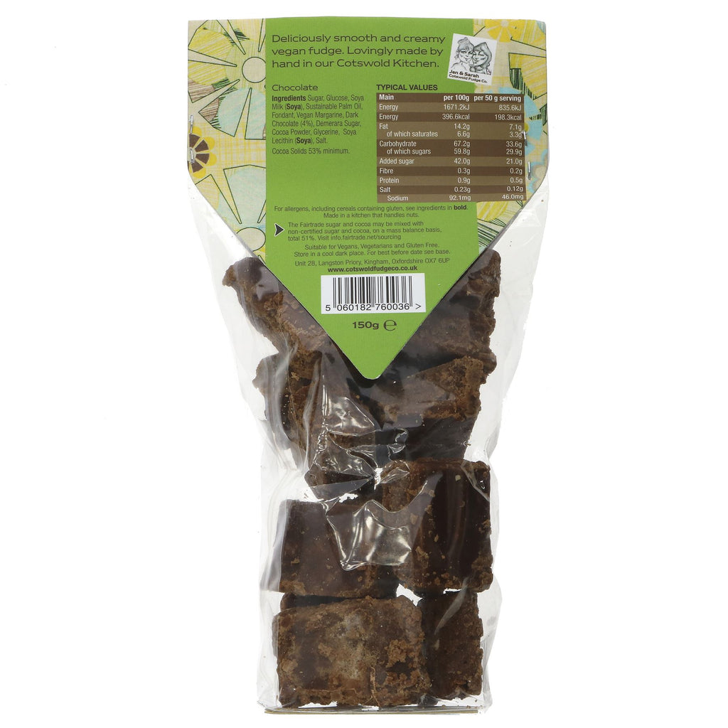 Vegan Chocolate Fudge - Fairtrade, No Added Sugar, Gluten-Free, 150G