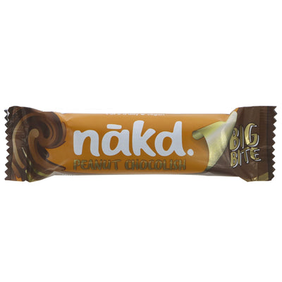 Nakd Peanut Chocolish Big Bite - Sweet & Salty! Gluten-free & Vegan. Fruit, nut & cocoa bar dipped & drizzled in chocolate for guilt-free snacking!