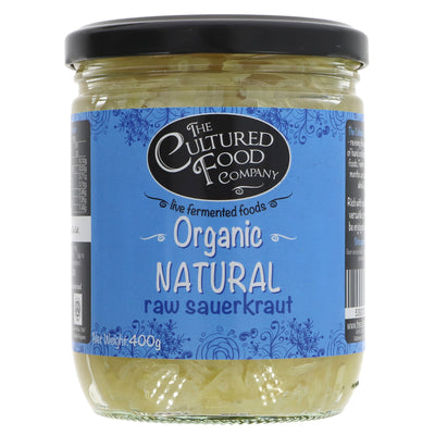 Organic vegan raw sauerkraut by Cultured Food Co. adds flavor to meals. Side dish or recipe ingredient.