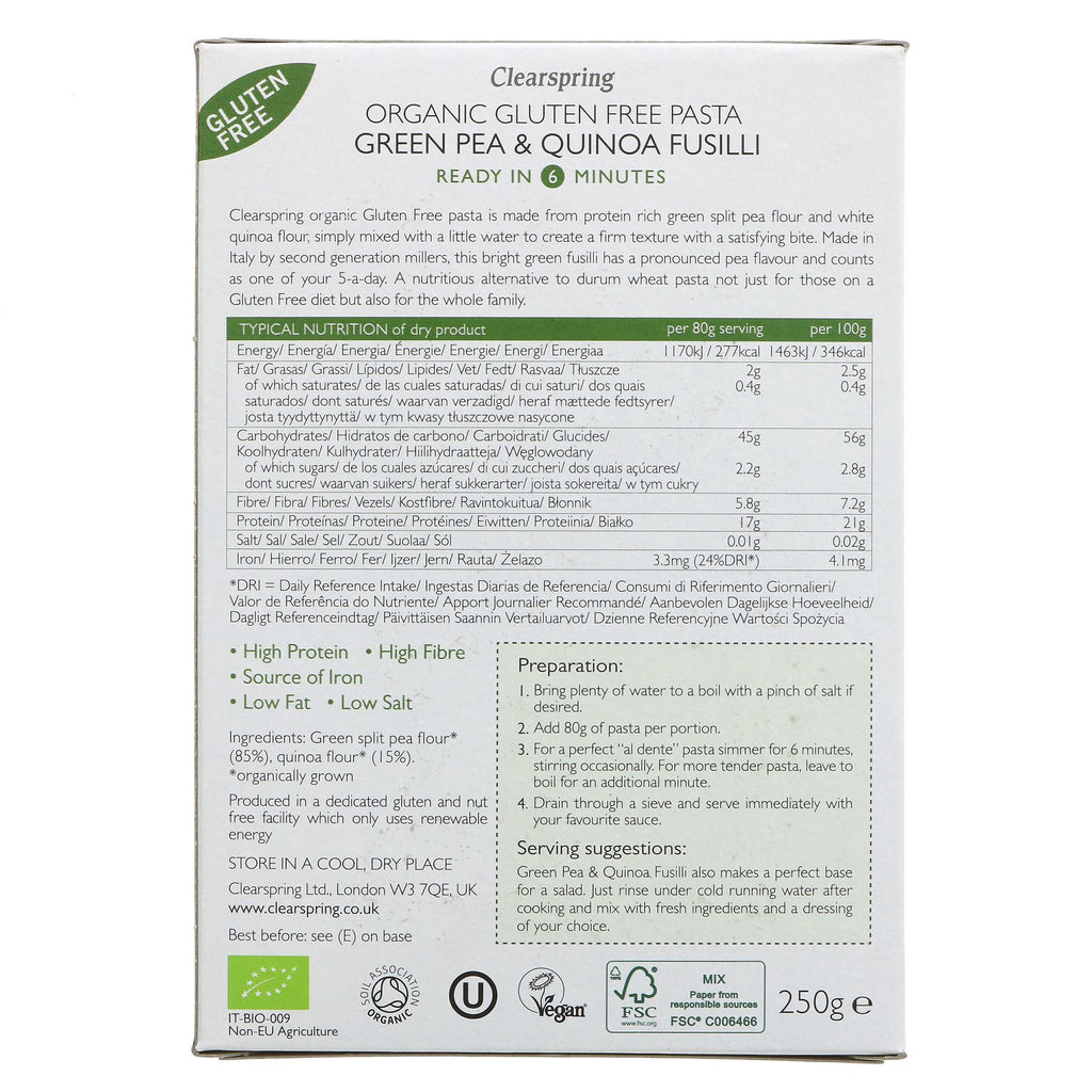 Clearspring | Green Pea & Quinoa Fusilli | 250G