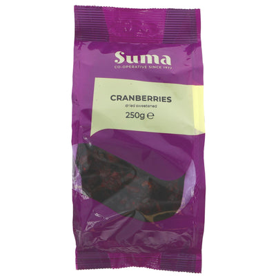 Suma Cranberries: No Added Sugar, Vegan and perfect for snacking or cooking. 250g bag.